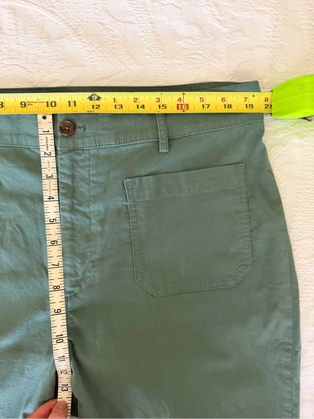 J.Crew High Rise Straight Leg Cotton Linen Patch-Pocket Pants Sage Green Size 34